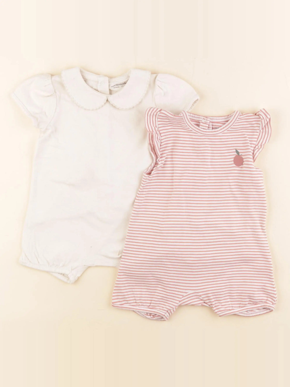 Vertbaudet - lot de 2 pyjamas coton beige, rose - 9 mois