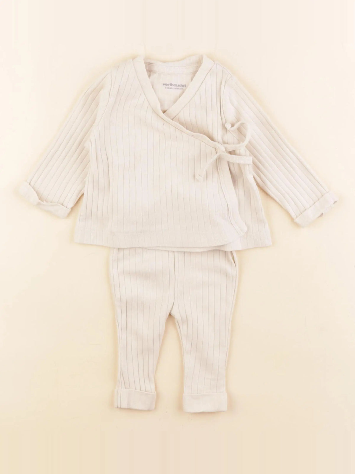 Vertbaudet - pyjama coton beige - 3 mois