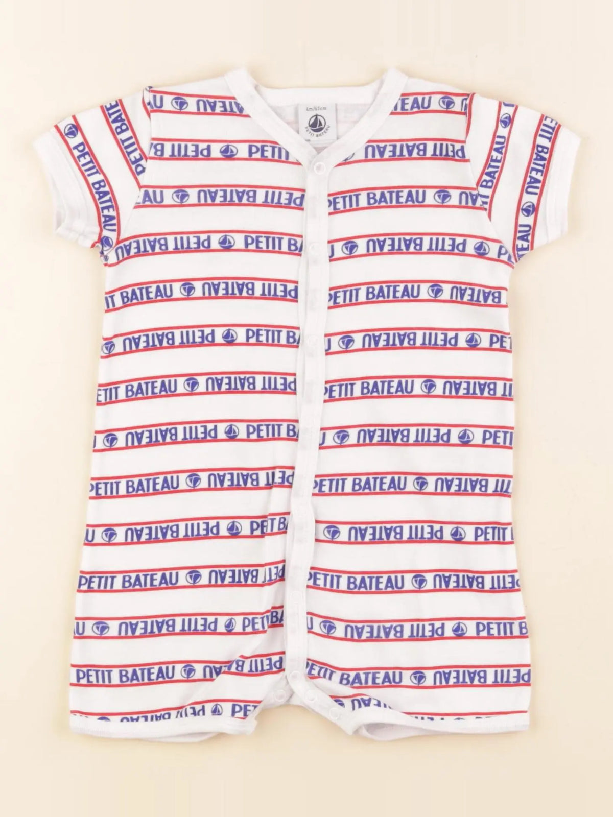 Petit Bateau - pyjama coton blanc, bleu, rouge - 6 mois