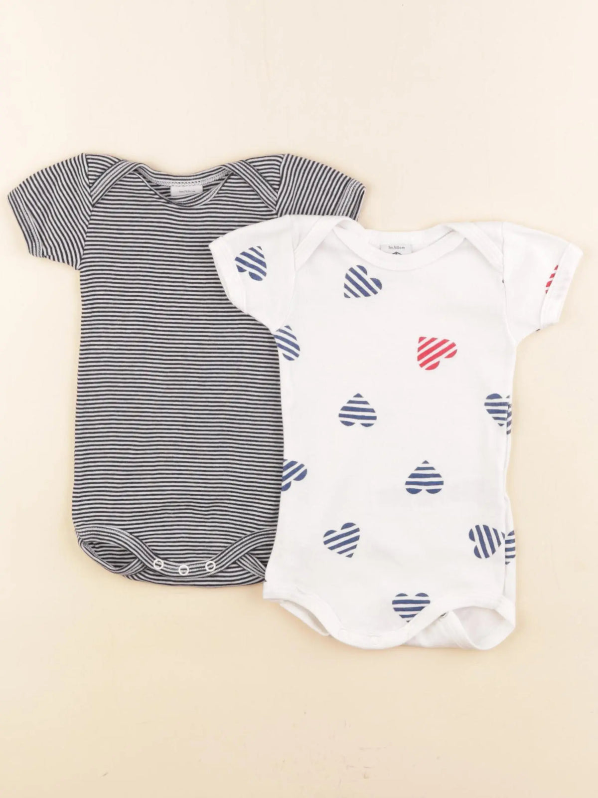 Petit Bateau - lot de 2 bodies en coton blanc, bleu - 3 mois
