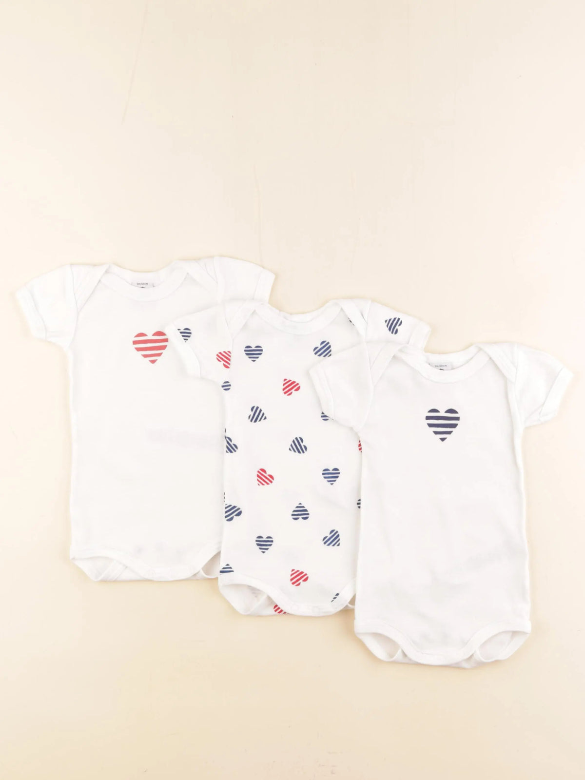 Petit Bateau - lot de 3 bodies en coton blanc, bleu, rouge - 3 mois