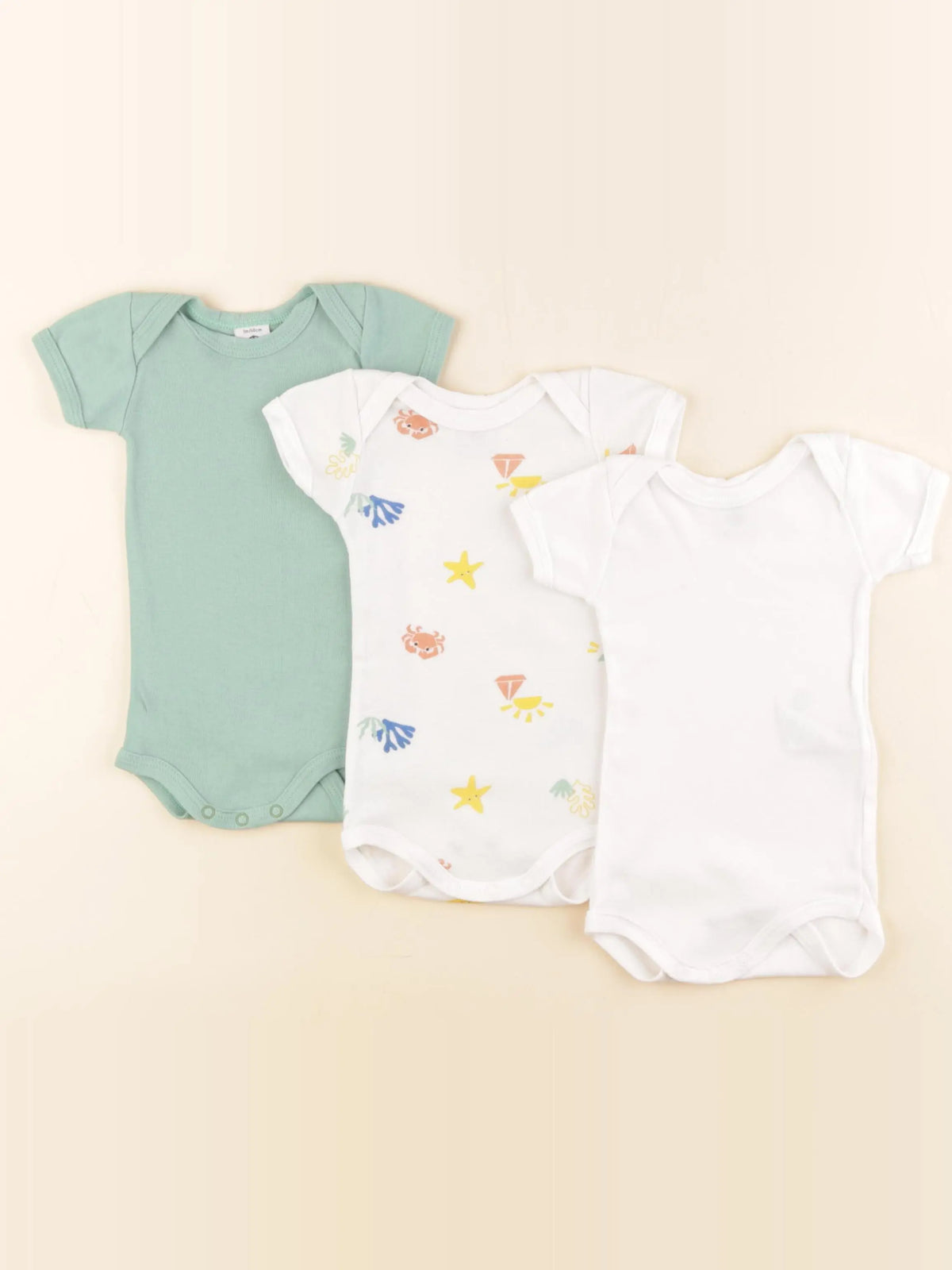 Petit Bateau - lot de 3 bodies en coton blanc, taupe - 3 mois