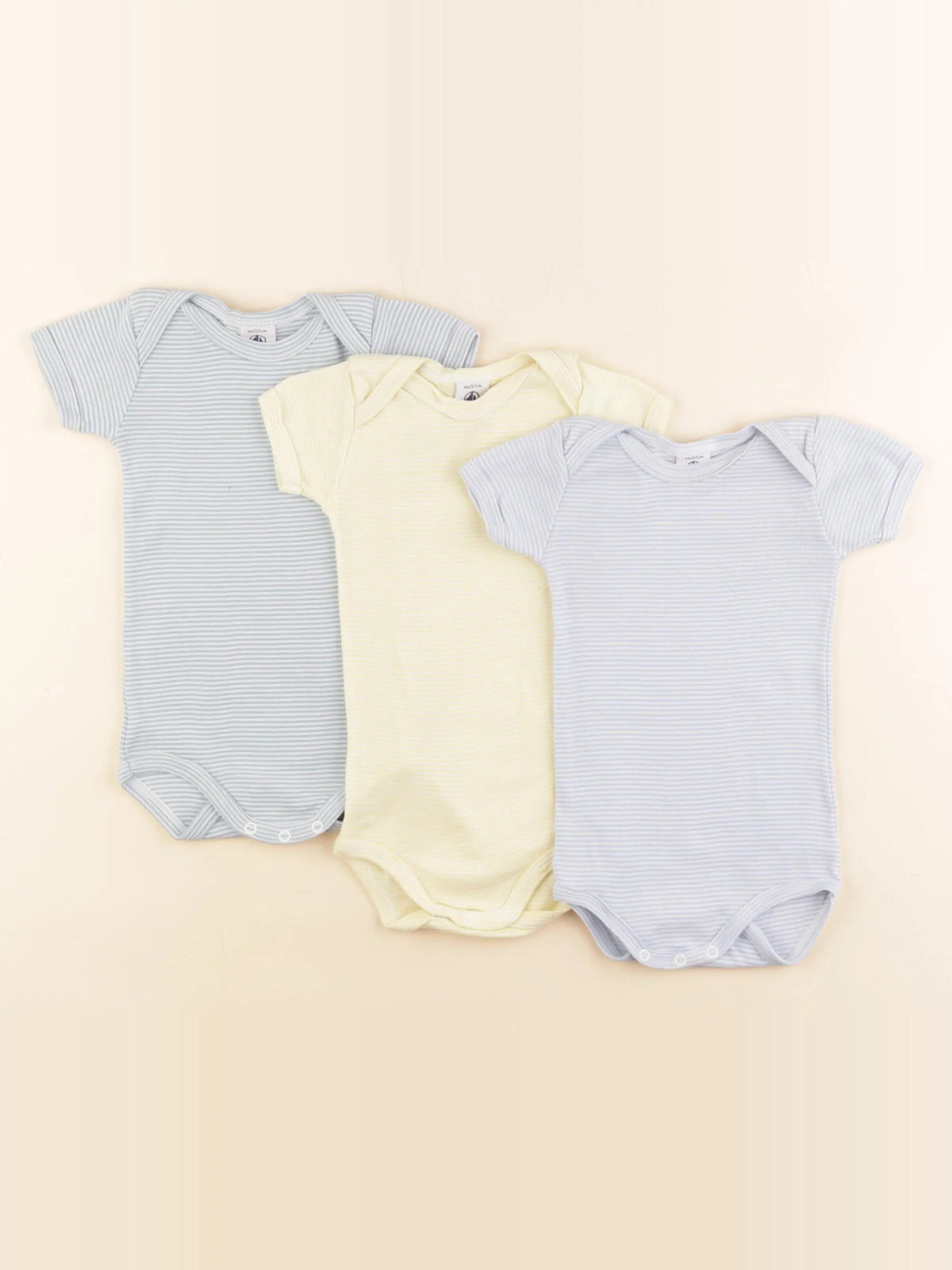Petit Bateau - lot de 3 bodies en coton bleu, jaune - 6 mois