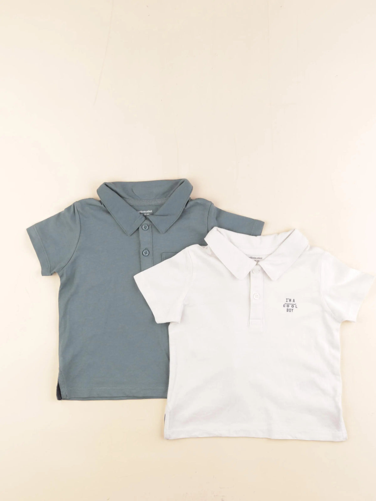 Vertbaudet - polo vert, blanc - 2 ans