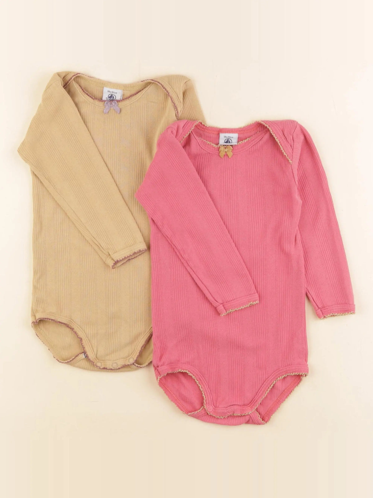 Petit Bateau - lot de 2 bodies en coton jaune, rose - 18 mois