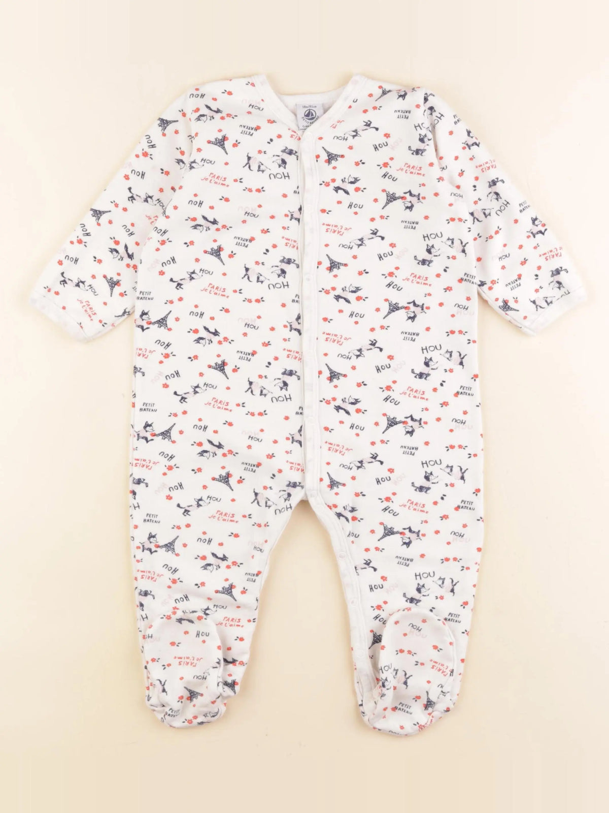 Petit Bateau - pyjama coton blanc, bleu - 18 mois