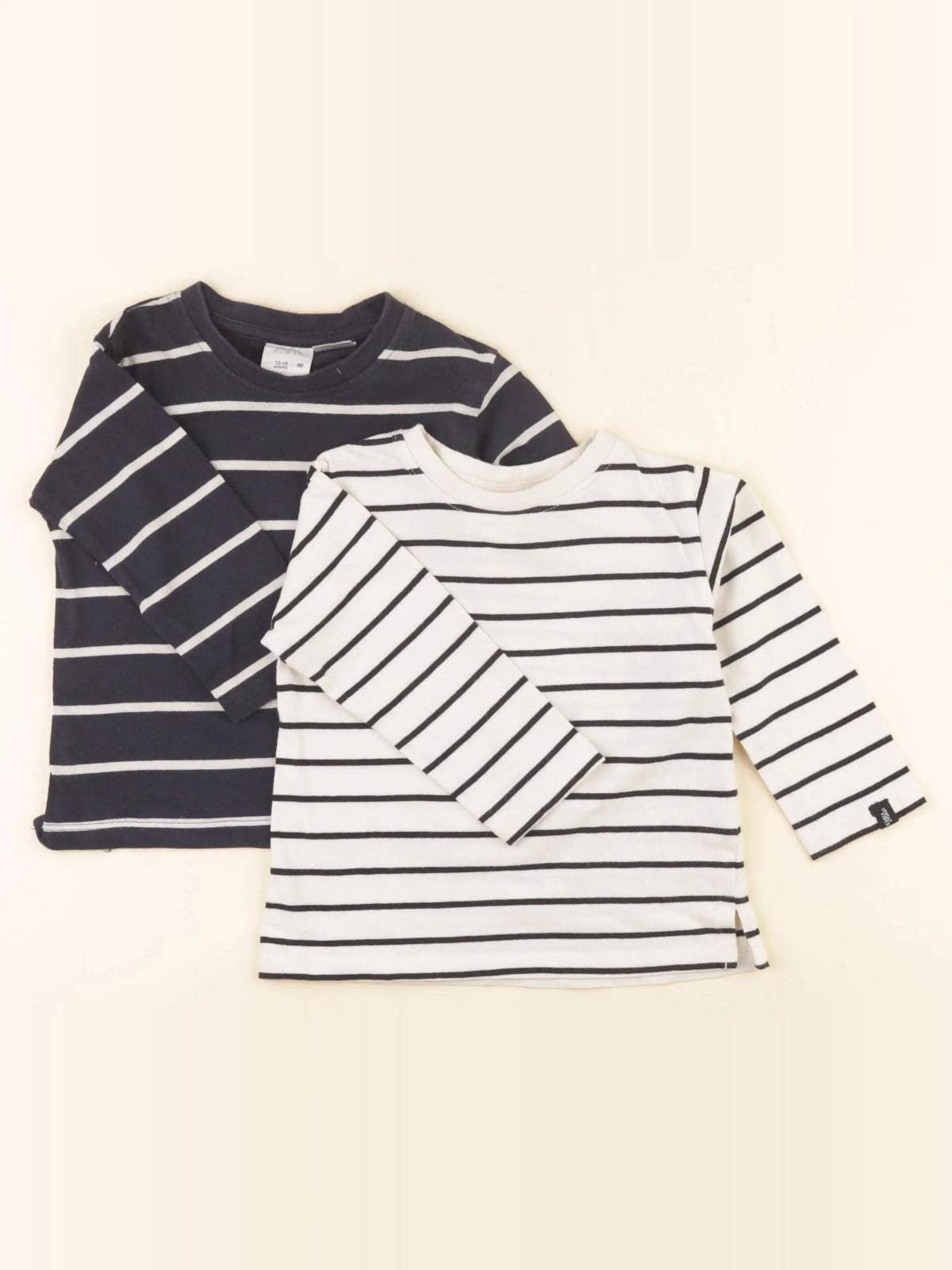 Zara - lot de 2 tee-shirts coton bleu, beige - 12/18 mois