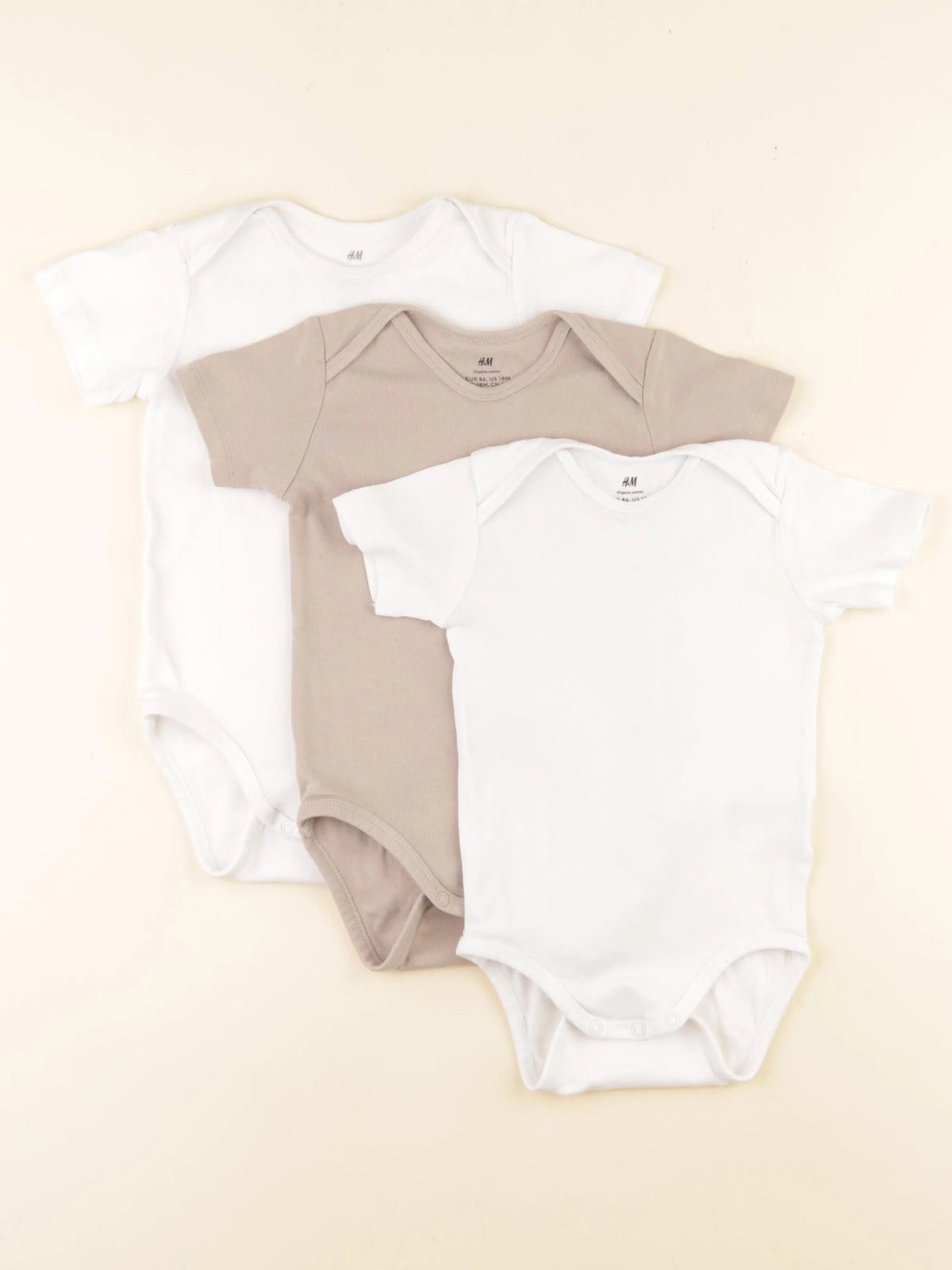 H&M - lot de 3 bodies en coton coton blanc, beige - 12/18 mois