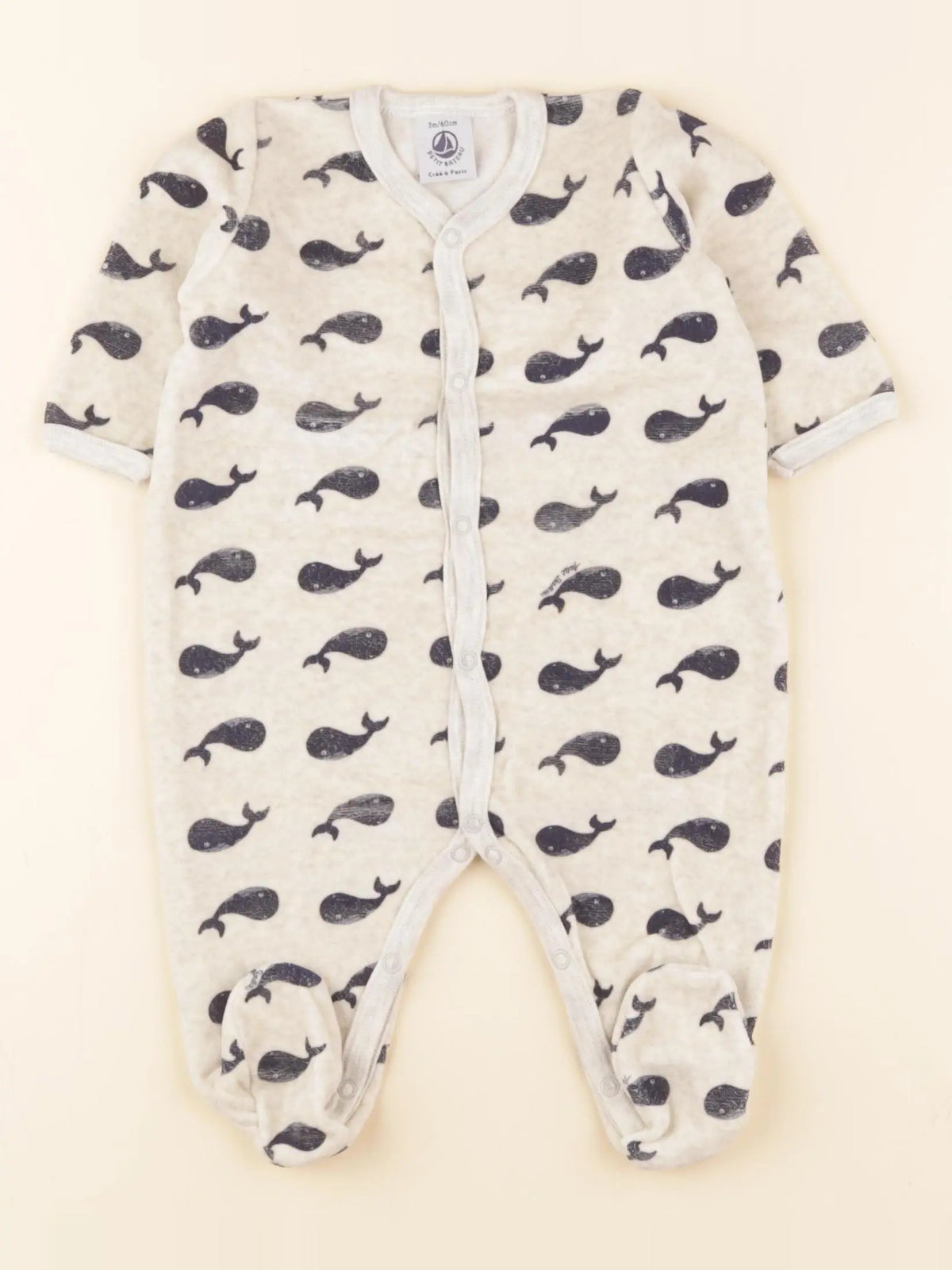 Petit Bateau - pyjama velours bleu, blanc - 3 mois