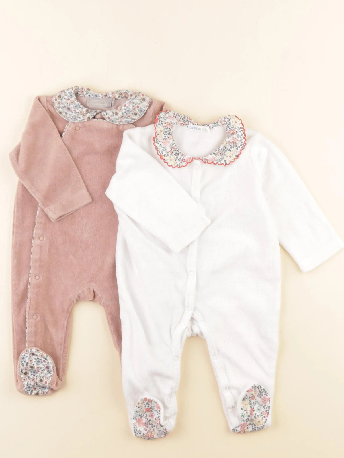 Boutchou - lot de 2 pyjamas velours blanc, rose - 3 mois