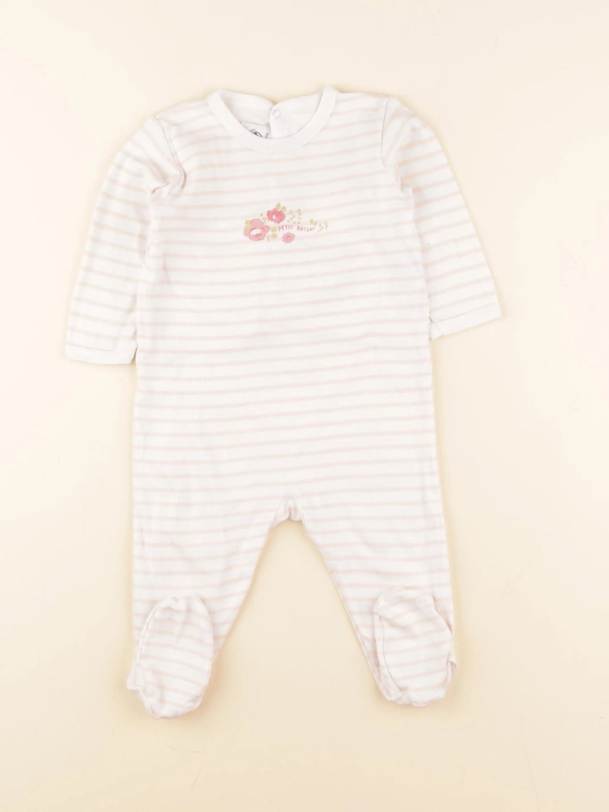 Petit Bateau - pyjama coton blanc, rose - 9 mois