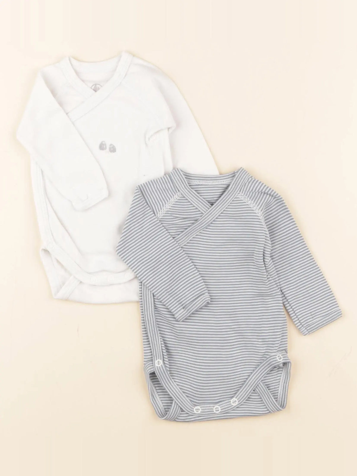 Petit Bateau - lot de 2 bodies en coton blanc, bleu - 1 mois