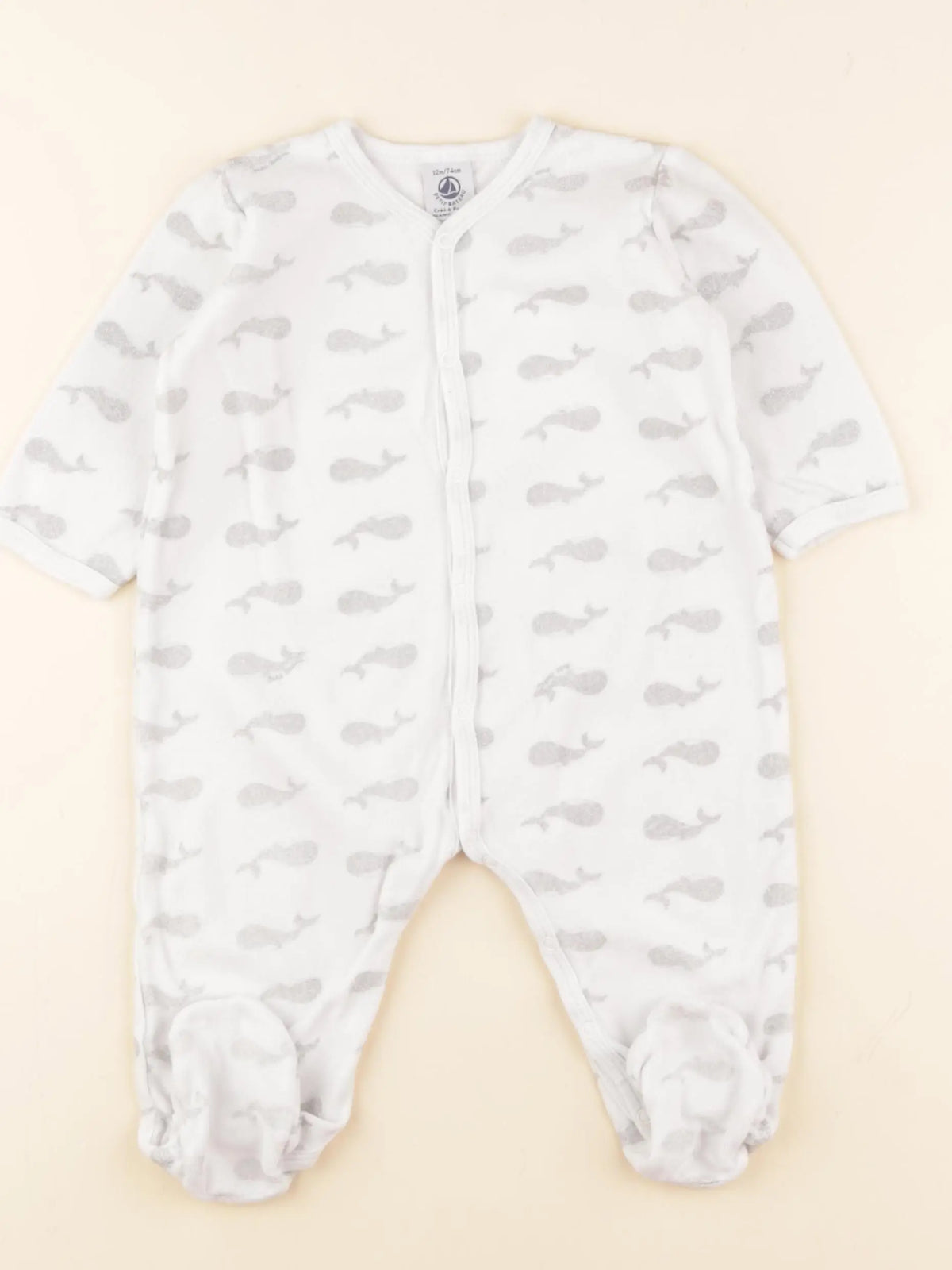 Petit Bateau - pyjama velours blanc, argent - 12 mois