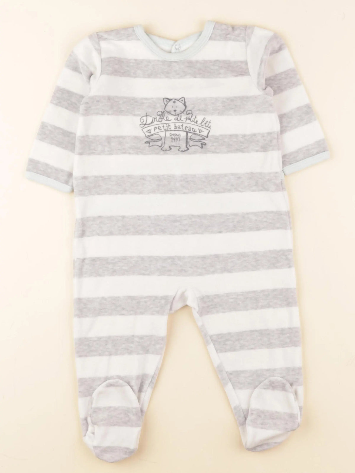 Petit Bateau - pyjama velours gris - 12 mois