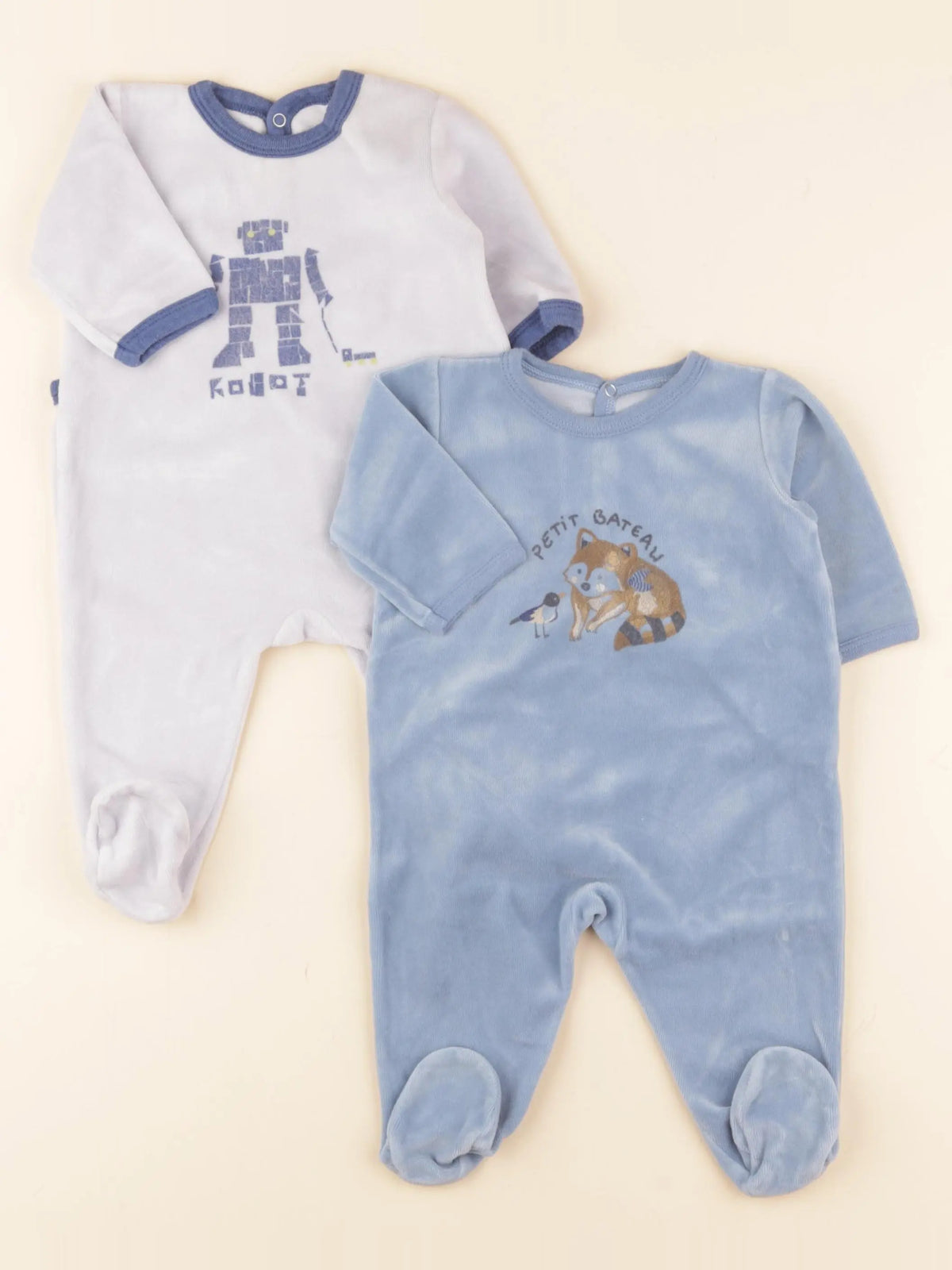 Petit Bateau - lot de 2 pyjamas velours bleu - 3 mois