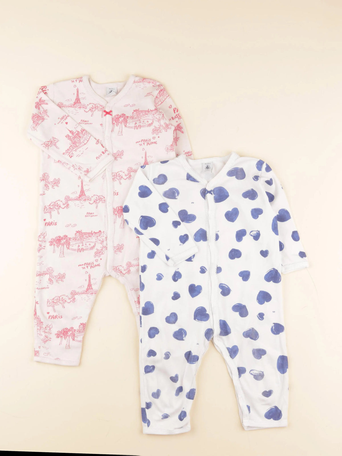 Petit Bateau - lot de 2 pyjamas coton blanc - 18 mois