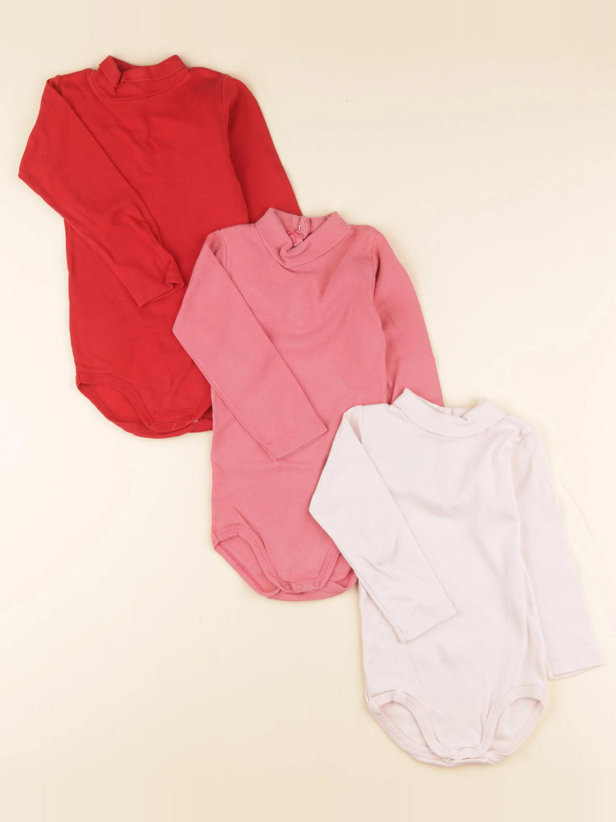 Petit Bateau - lot de 3 bodies en coton rouge, rose - 24 mois