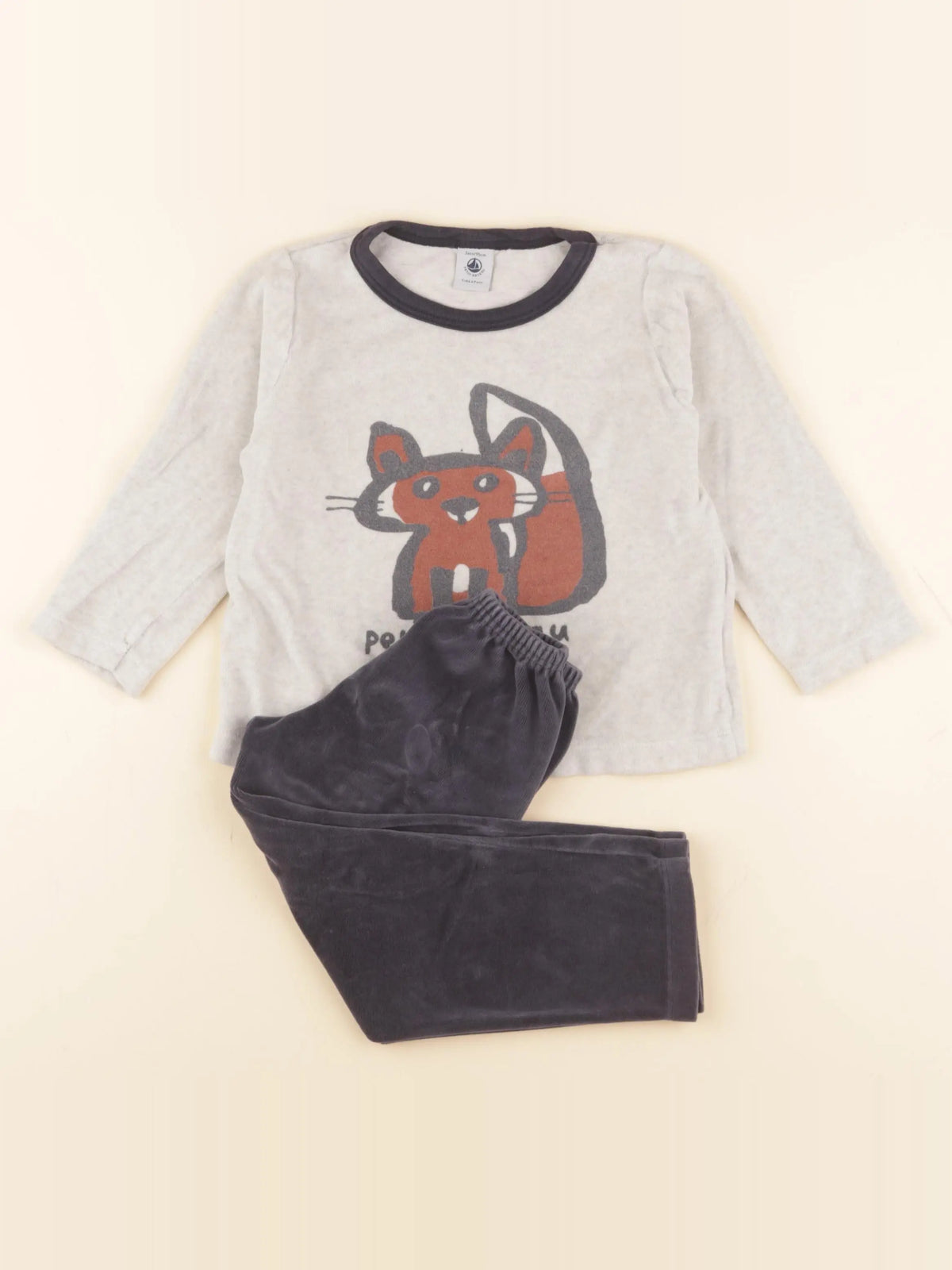 Petit Bateau - pyjama velours bleu, gris - 3 ans