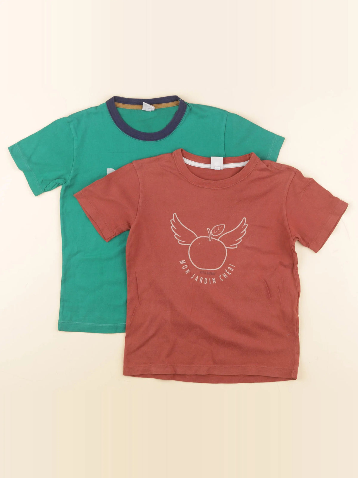 Petit Bateau - lot de 2 tee-shirts marron, vert - 8 ans