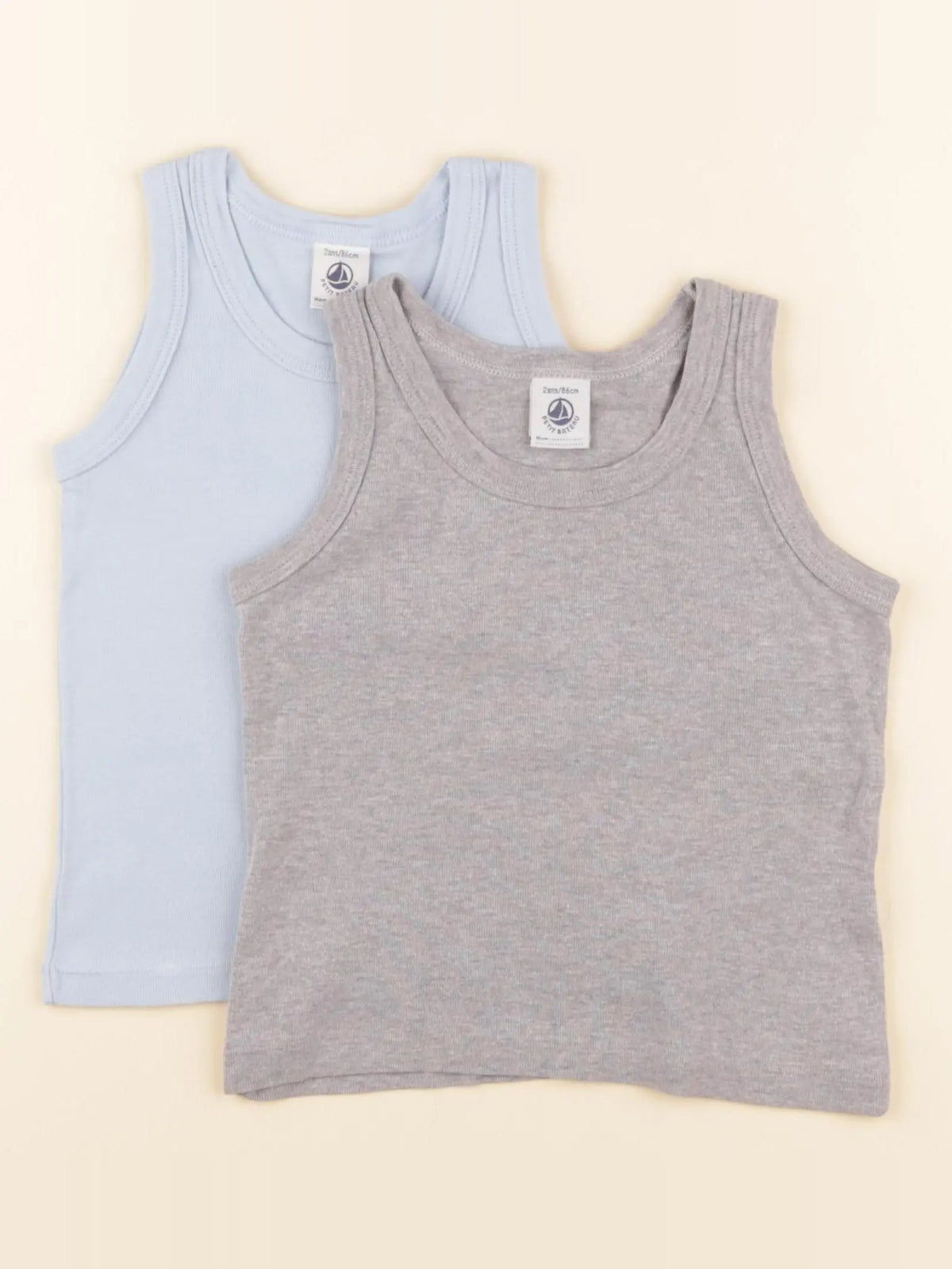 Petit Bateau - lot de 2 maillots de corps bleu, gris - 2 ans