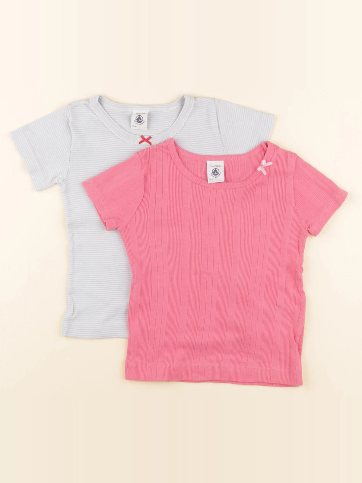 Petit Bateau - lot de 2 maillots de corps bleu, rose - 3 ans