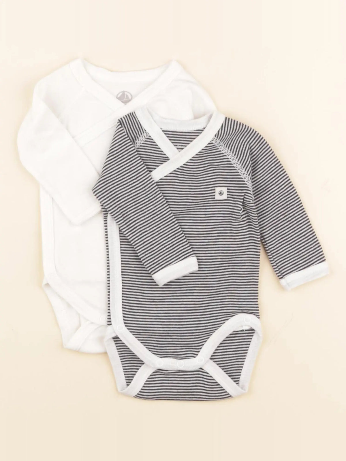 Petit Bateau - lot de 2 bodies en coton blanc, bleu - 1 mois