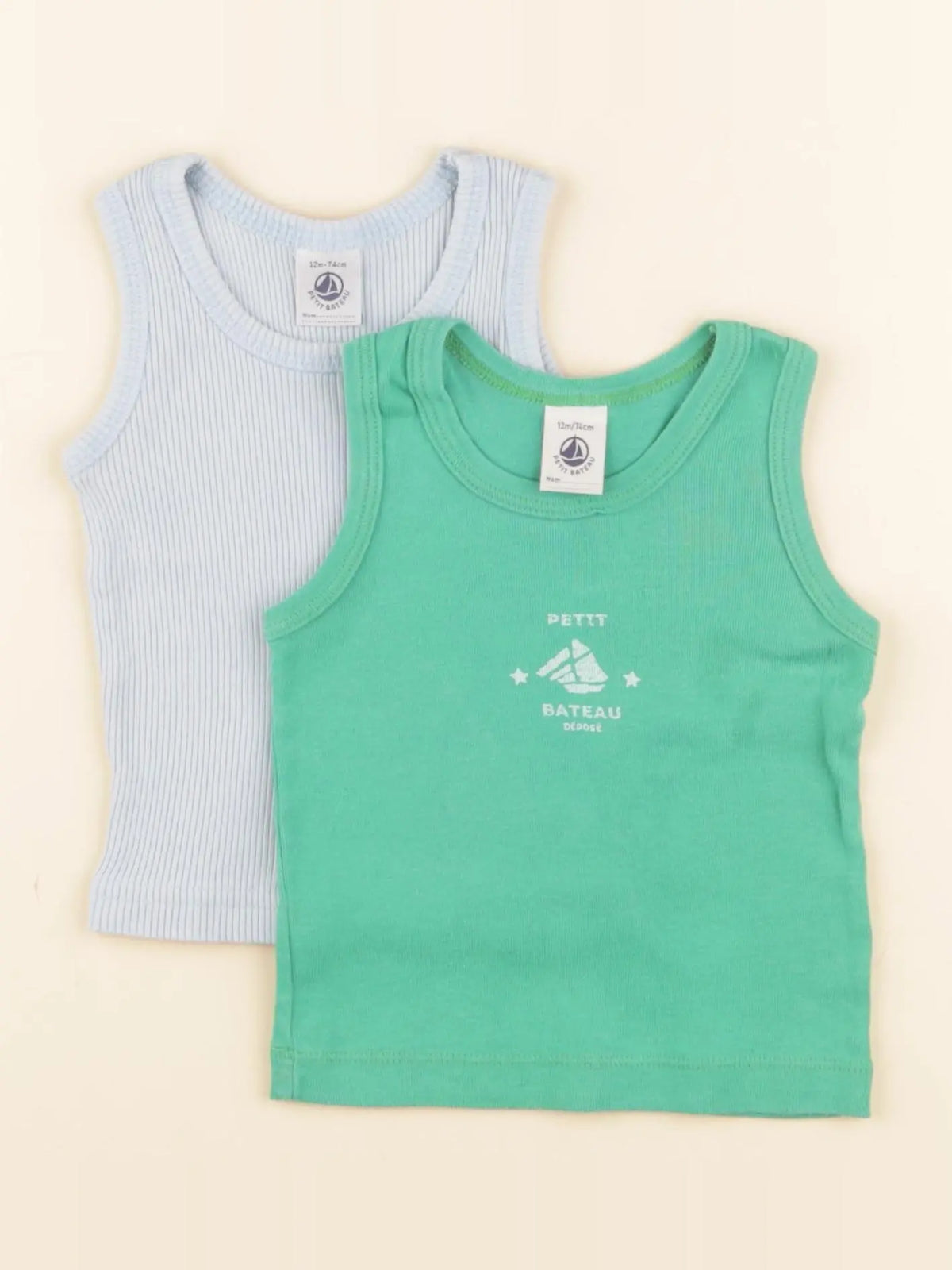 Petit Bateau - lot de 2 maillots de corps bleu - 12 mois