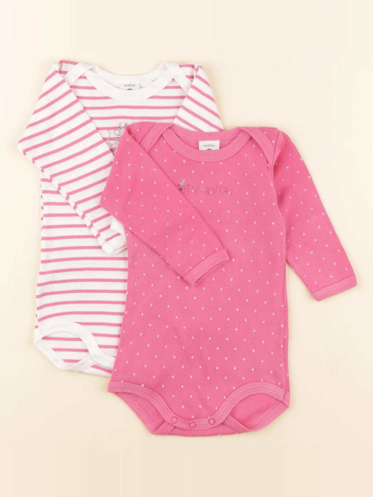 Petit Bateau - lot de 2 bodies en coton rose - 6 mois