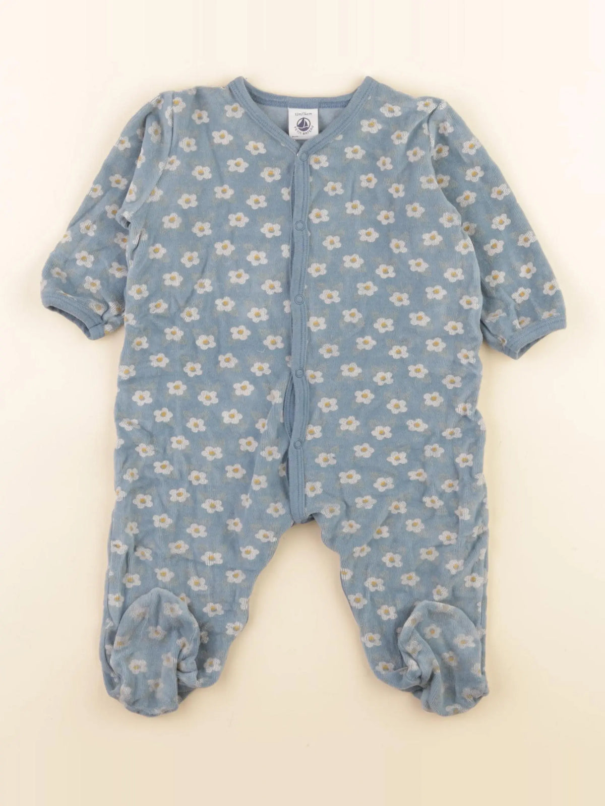 Petit Bateau - pyjama velours bleu - 12 mois