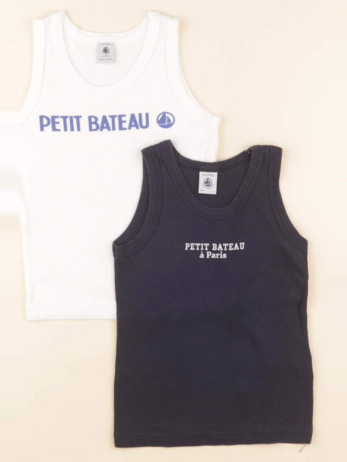 Petit Bateau - lot de 2 maillots de corps bleu, blanc - 5 ans