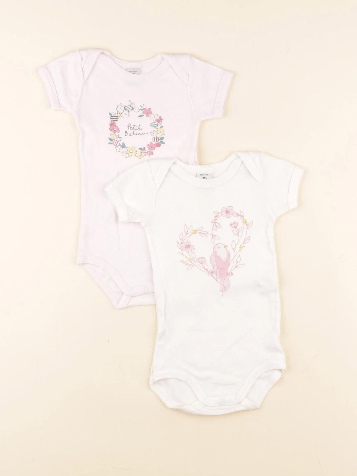 Petit Bateau - lot de 2 bodies en coton beige, rose - 6 mois