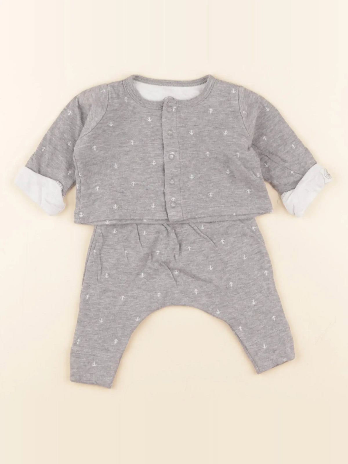 Petit Bateau - ensemble gris - 1 mois