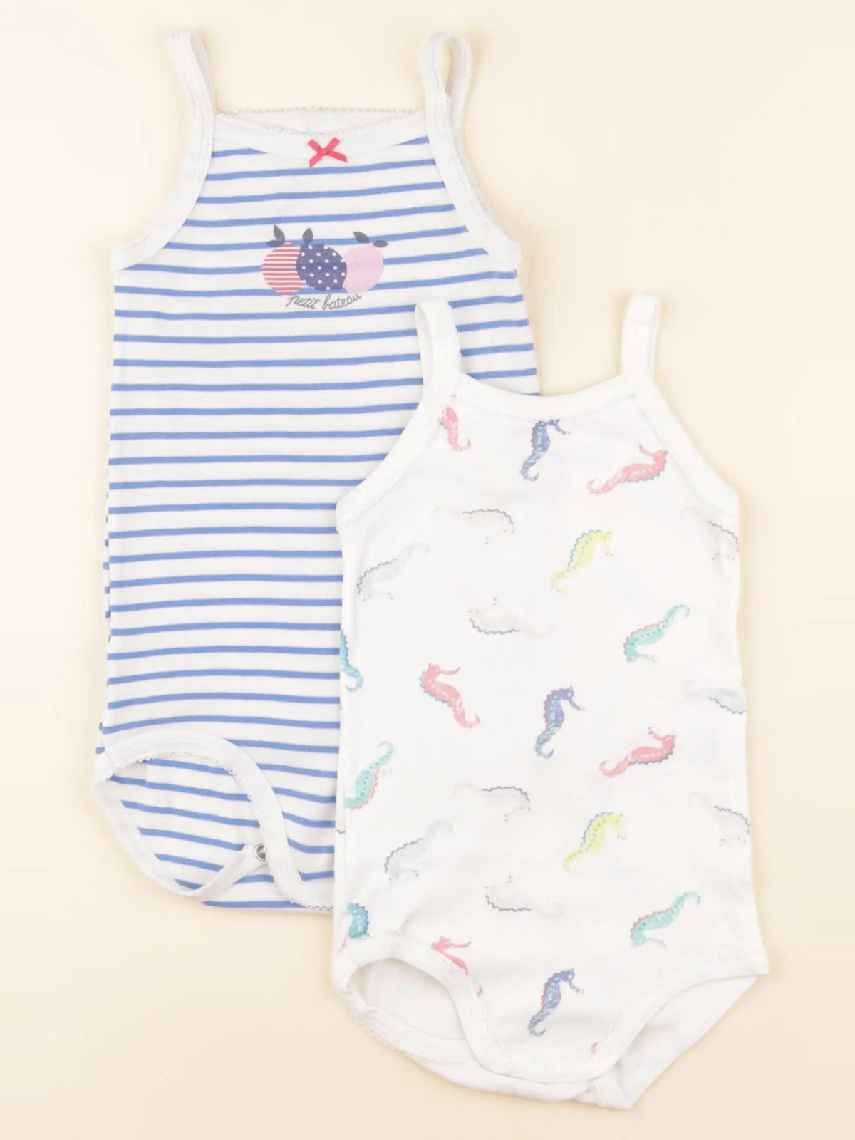 Petit Bateau - lot de 2 bodies en coton blanc, bleu - 18 mois