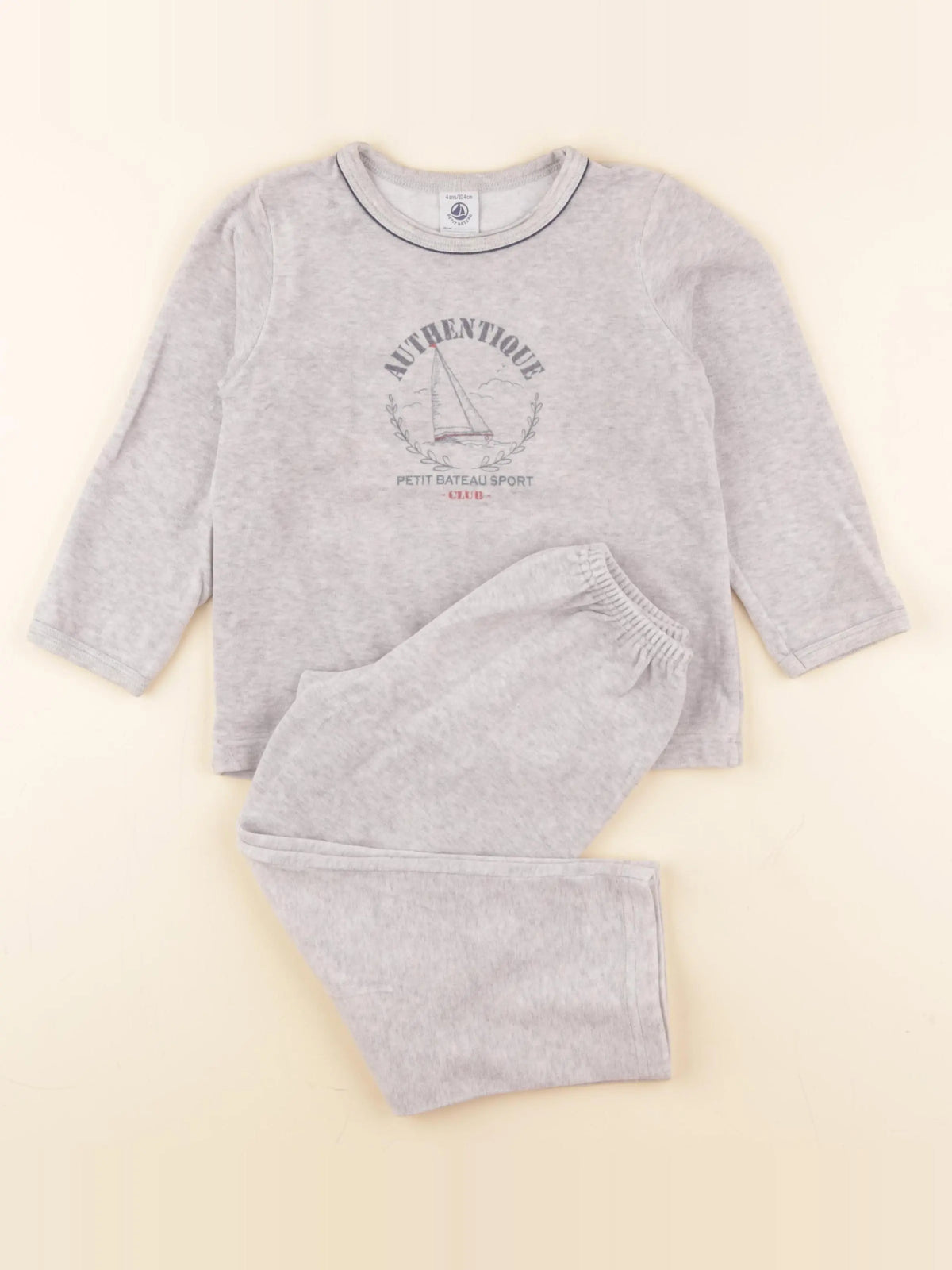 Petit Bateau - pyjama velours gris - 4 ans