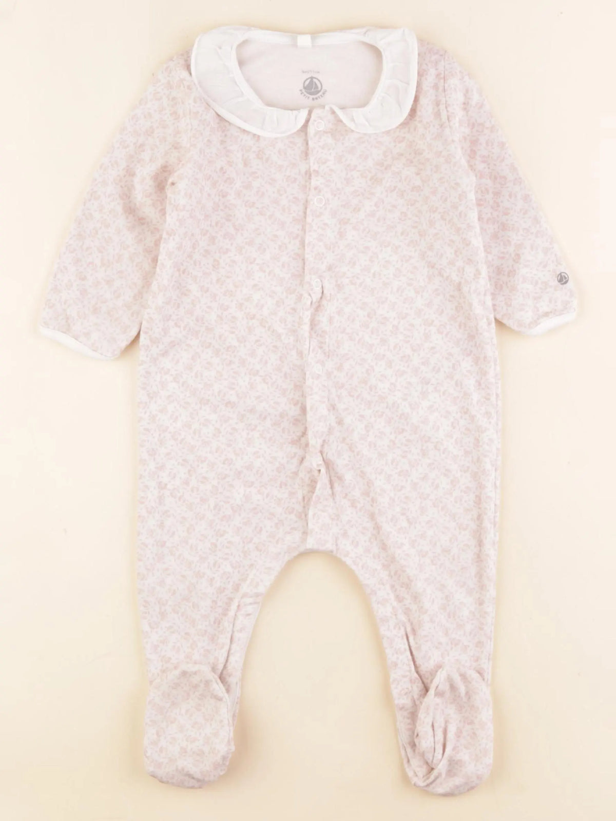 Petit Bateau - pyjama coton blanc, rose - 9 mois