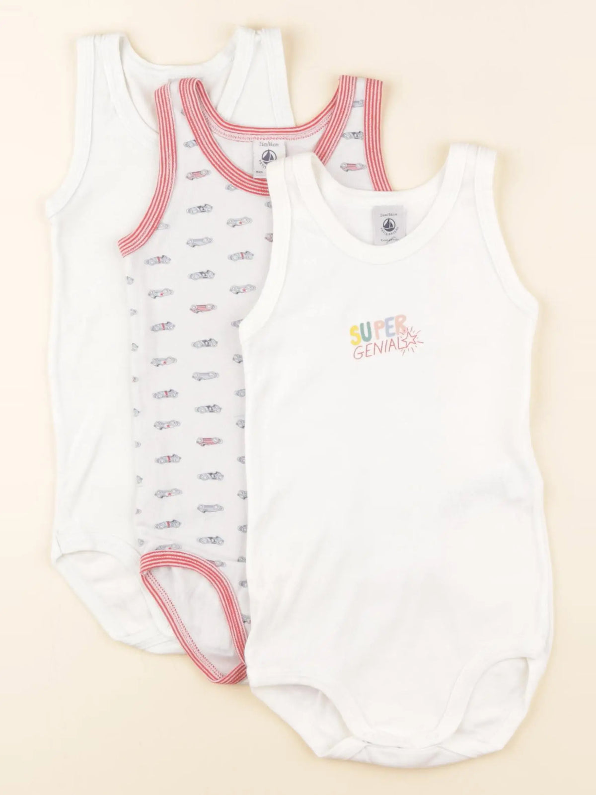 Petit Bateau - lot de 3 bodies en coton multicolore - 24 mois