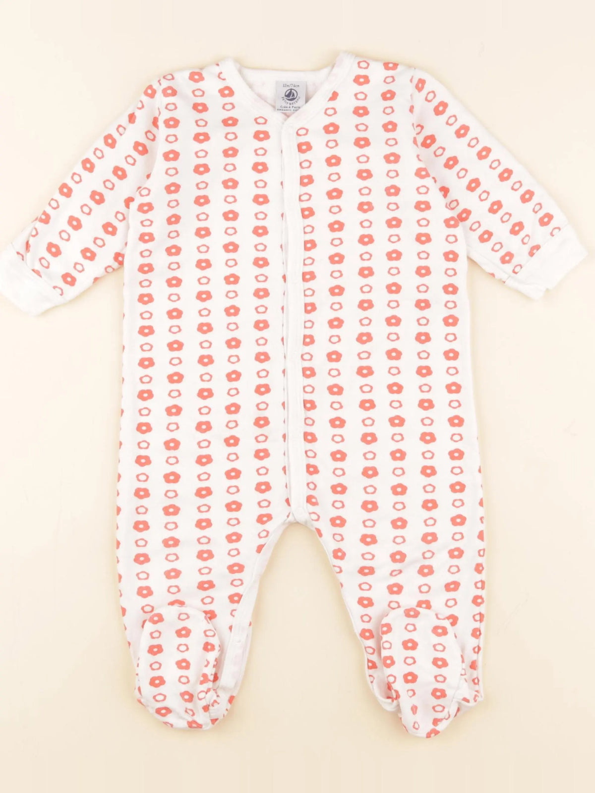 Petit Bateau - pyjama coton blanc, orange - 12 mois