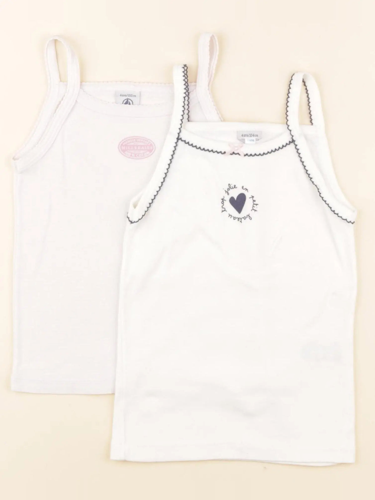 Petit Bateau - lot de 2 maillots de corps blanc, rose - 4 ans