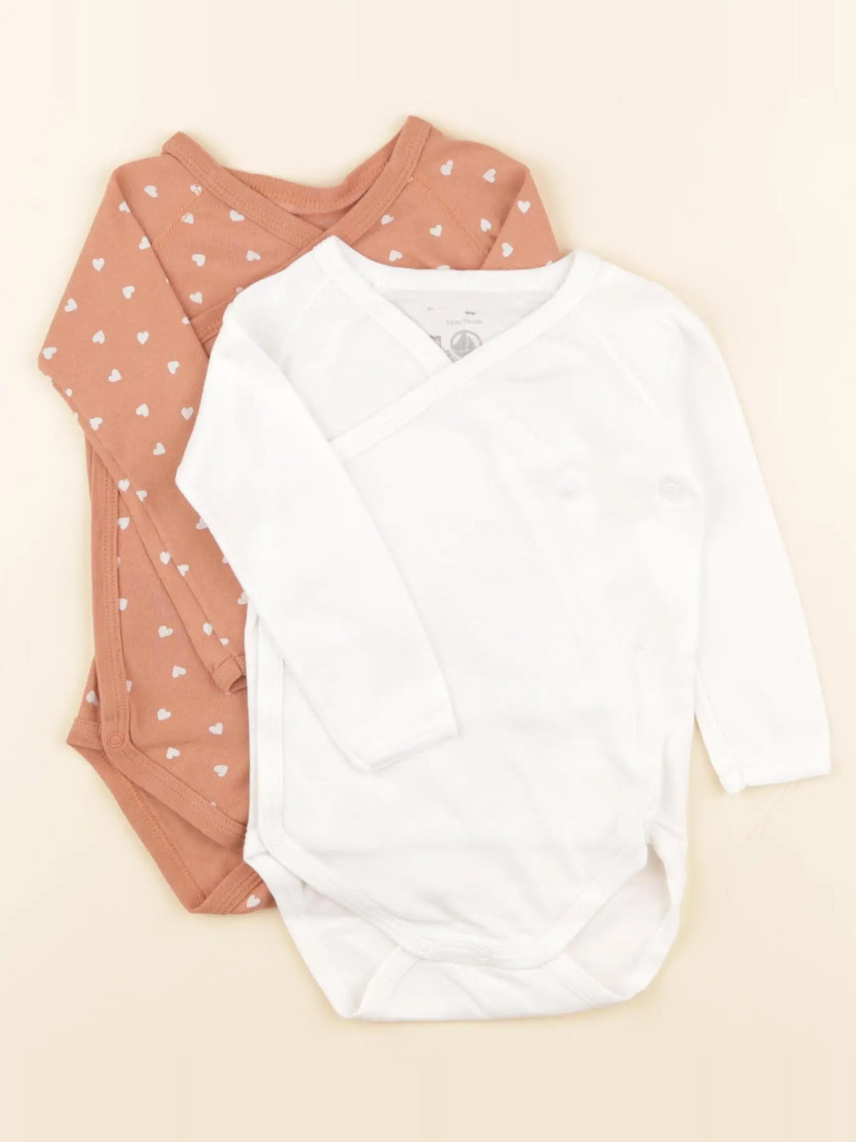 Petit Bateau - lot de 2 bodies en coton blanc, orange - 12 mois