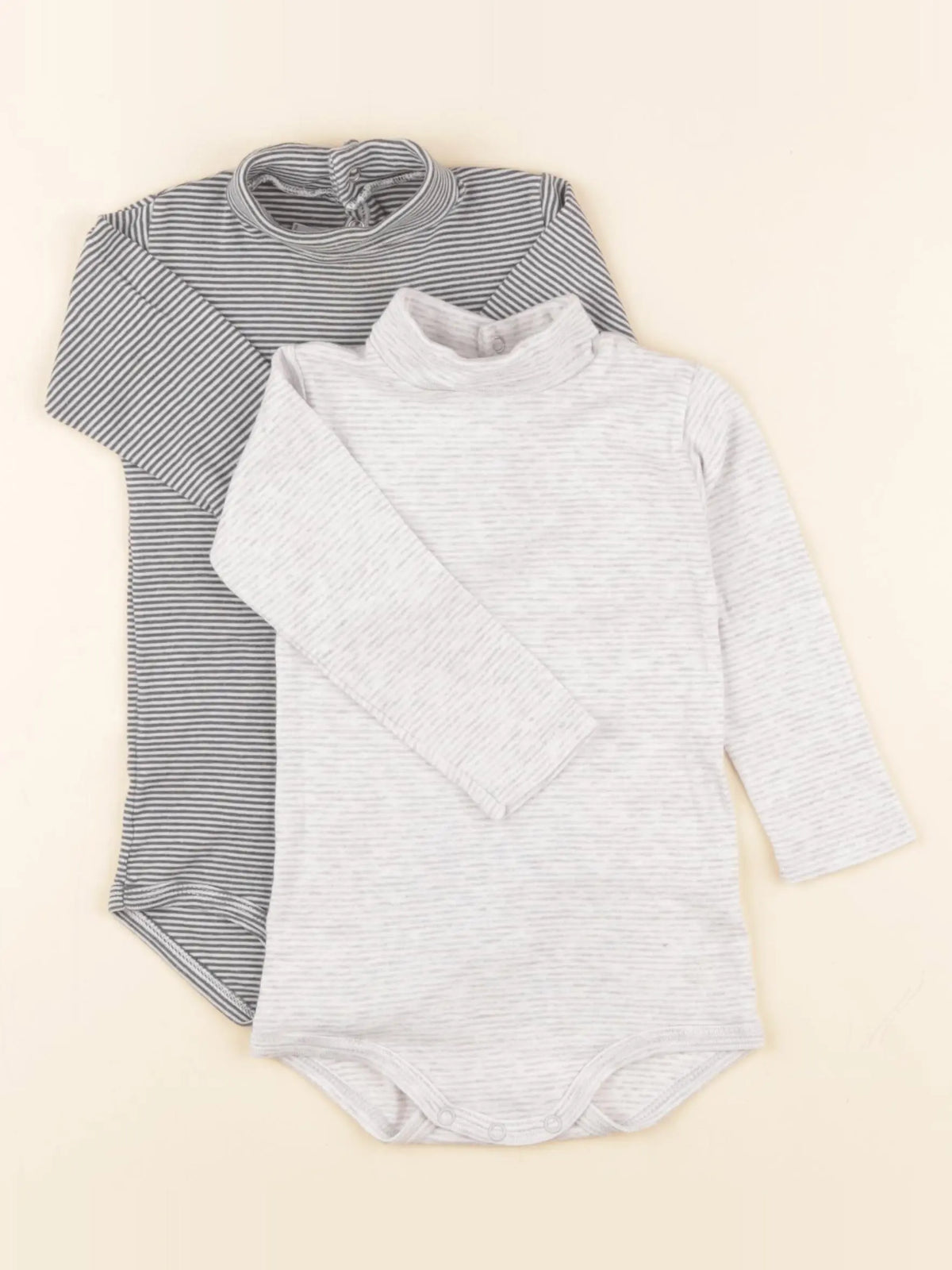 Petit Bateau - lot de 2 bodies à col gris, bleu - 12 mois