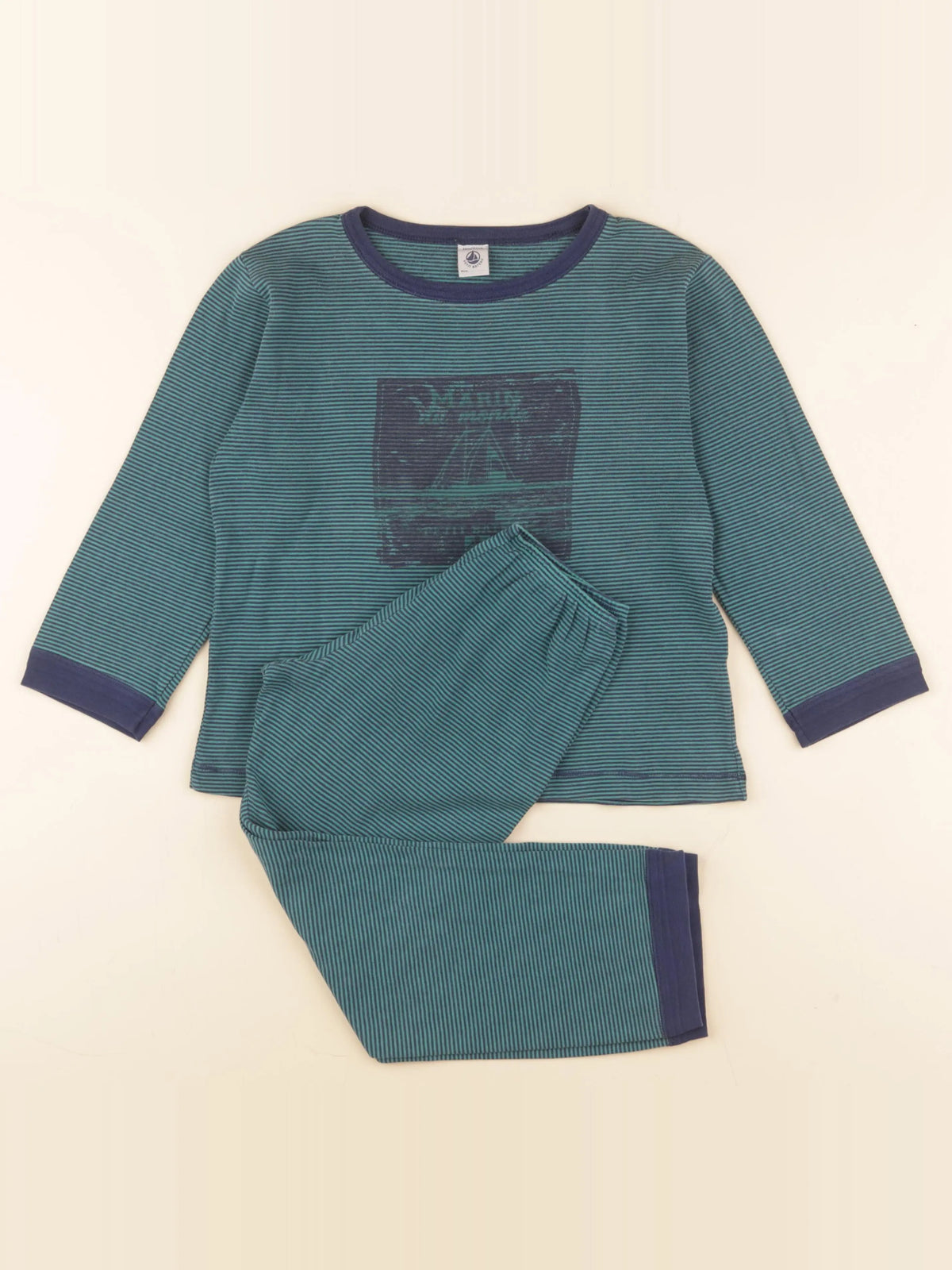 Petit Bateau - pyjama coton vert, bleu - 6 ans