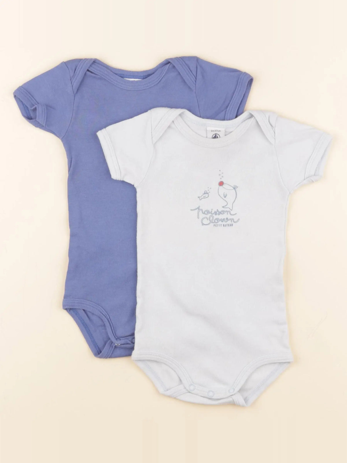 Petit Bateau - lot de 2 bodies en coton bleu - 6 mois