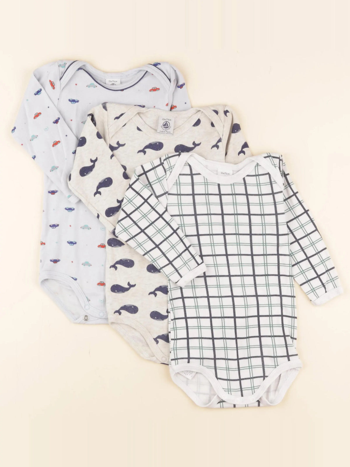 Petit Bateau - lot de 3 bodies en coton multicolore - 12 mois