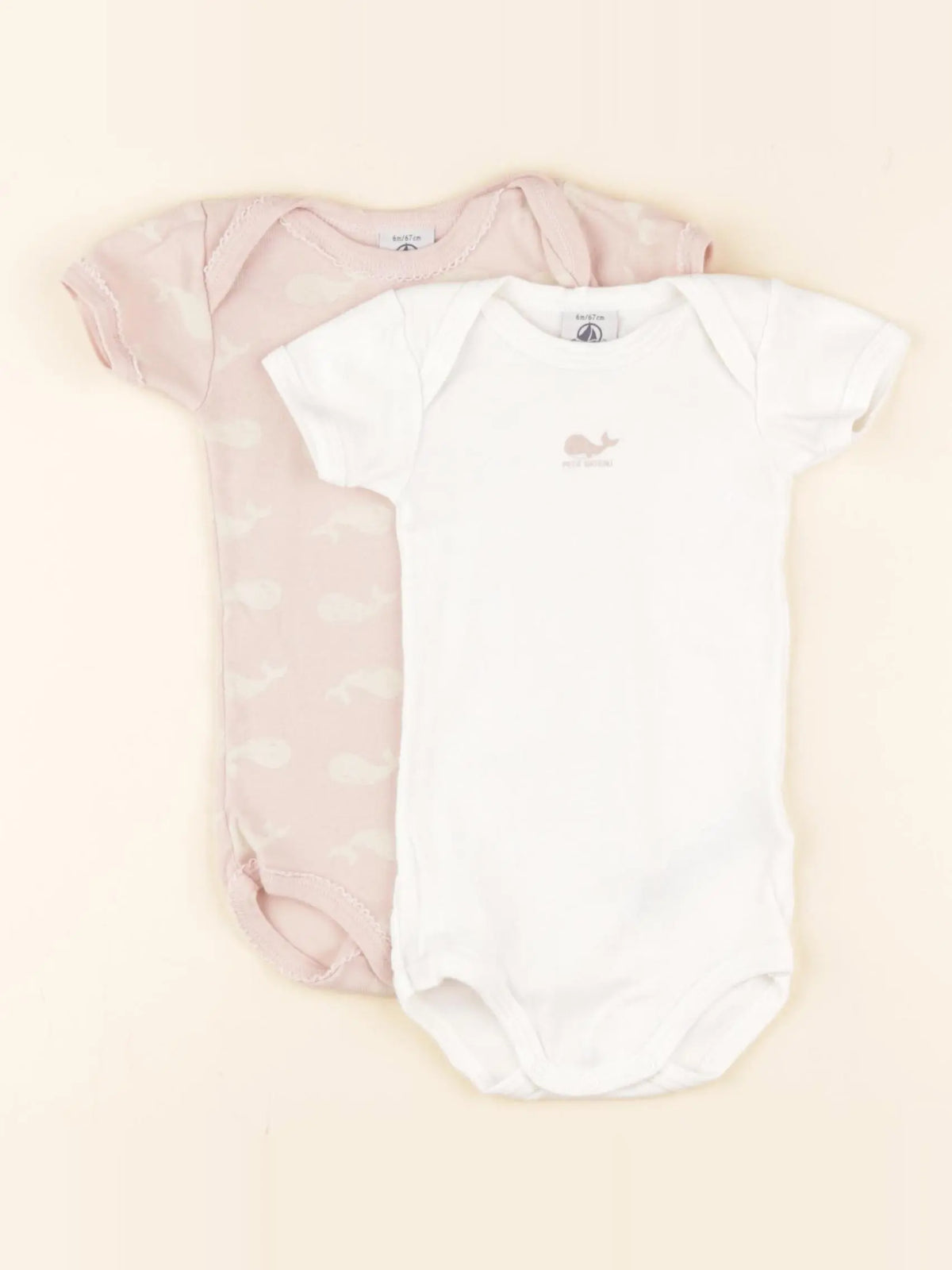 Petit Bateau - lot de 2 bodies en coton blanc, rose - 6 mois