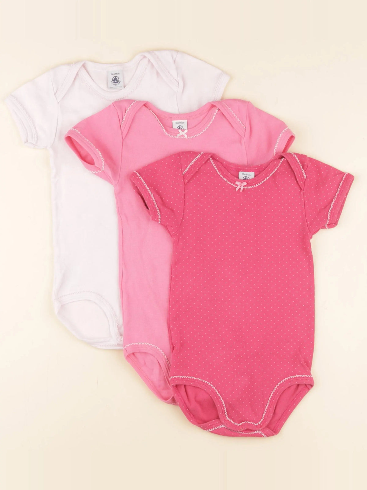 Petit Bateau - lot de 3 bodies en coton rose - 36 mois