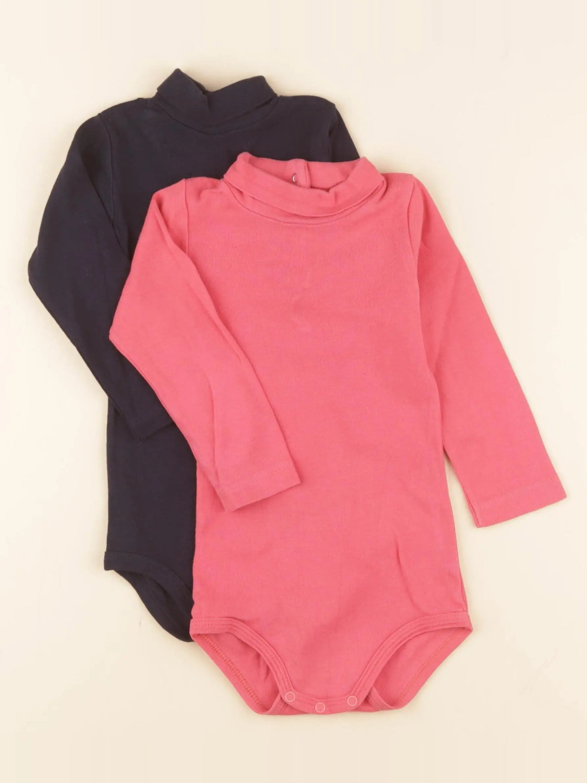 Petit Bateau - lot de 2 bodies à col bleu, rose - 12 mois