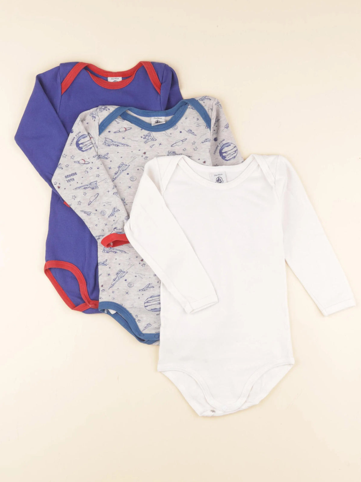 Petit Bateau - lot de 3 bodies en coton bleu, blanc - 24 mois