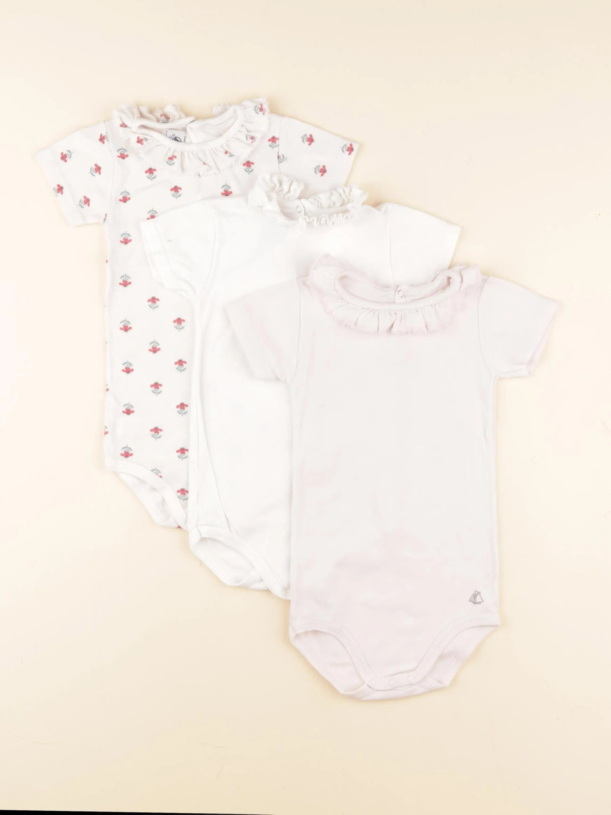 Petit Bateau - lot de 3 bodies à col blanc, rose - 24 mois