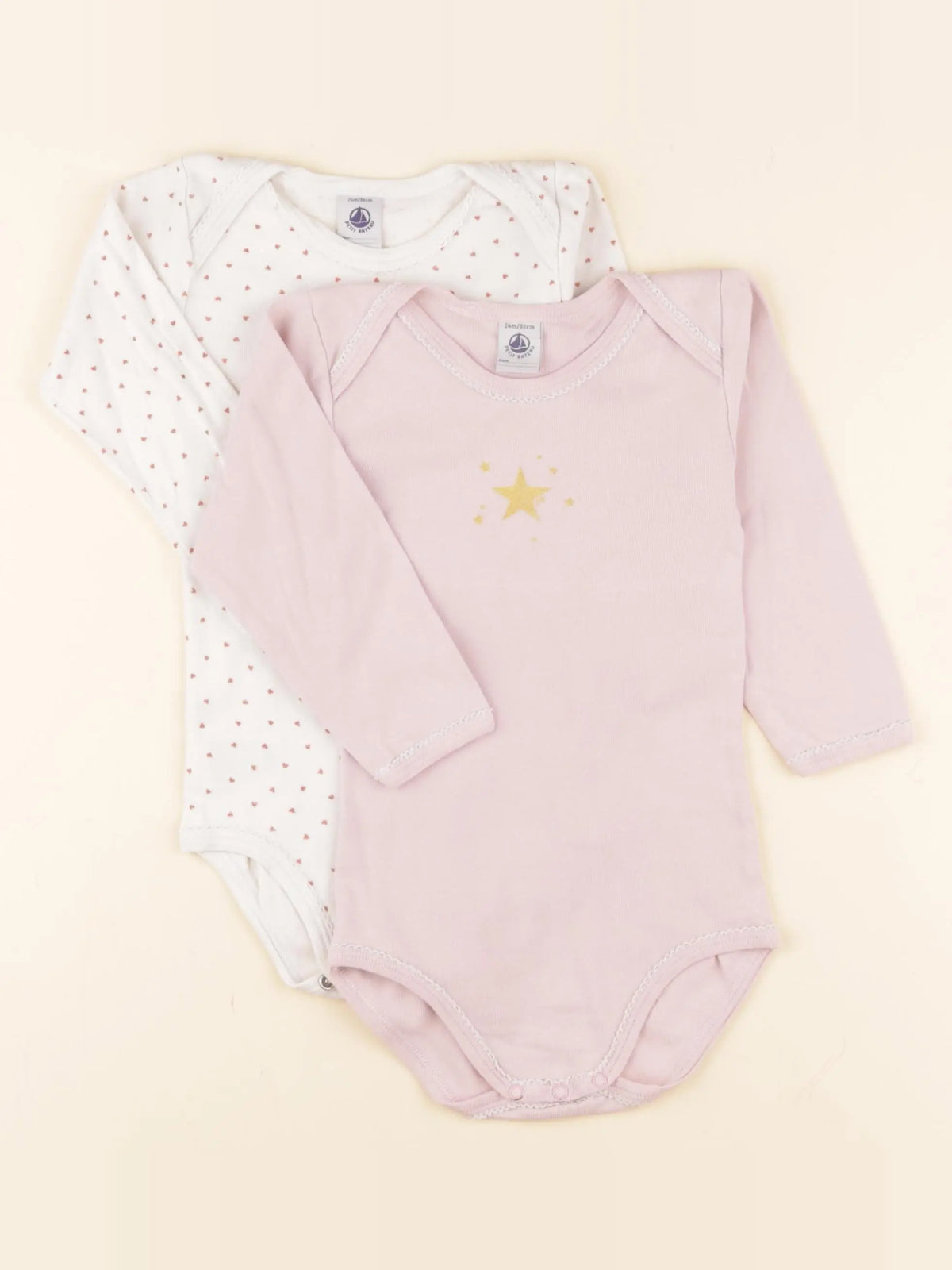 Petit Bateau - lot de 2 bodies en coton rose, blanc - 24 mois