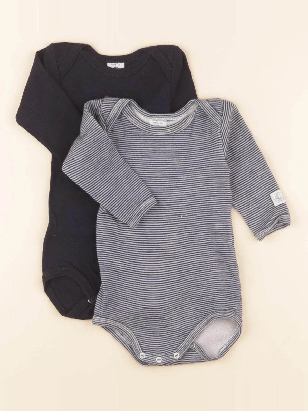 Petit Bateau - lot de 2 bodies en coton bleu, blanc - 6 mois